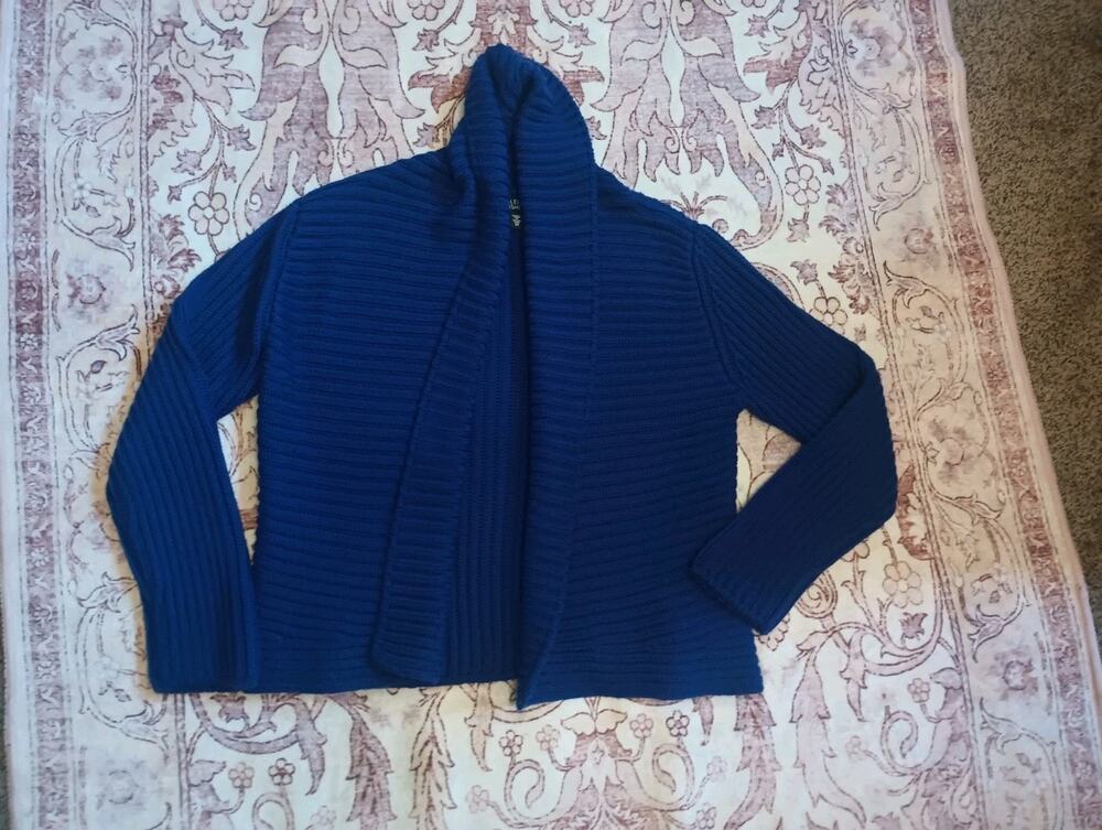 Eileen Fisher Womens Merino Wool Chunky Knit Open Shawl Cardigan M Blue Cozy